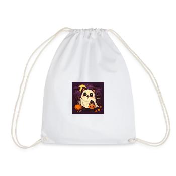 Cuddly Halloween Ghost Cat - Drawstring Bag - white - Front