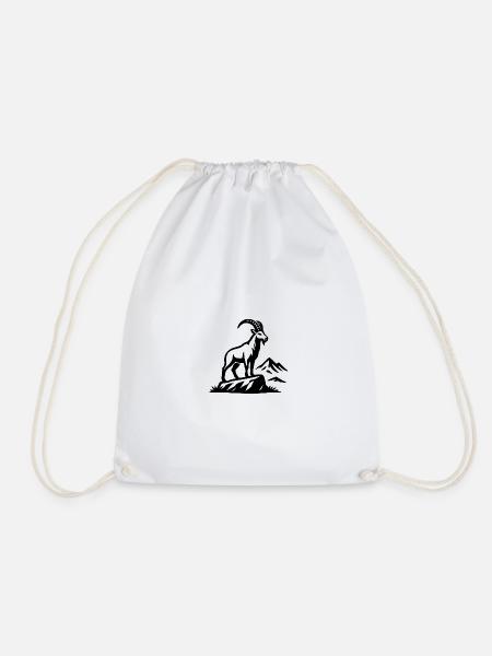 Alpine Capricorn silhouette on rocks - Drawstring Bag - white