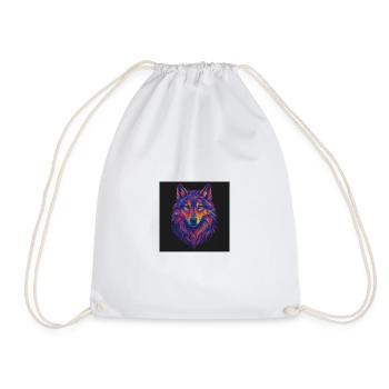Neon Wolf Head Art - Drawstring Bag - white - Front