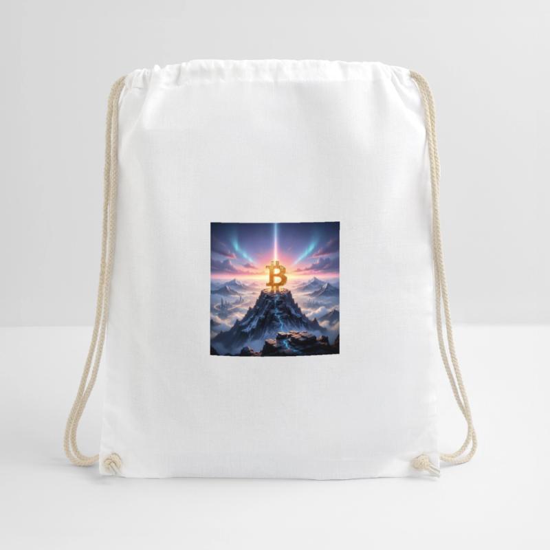 Bitcoin summit light over mountain range Drawstring Bag