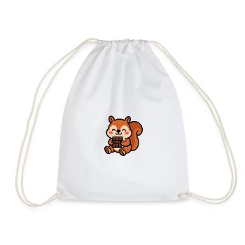 Squirrel with chocolate bar - Drawstring Bag - white - Front