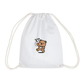 Happy teddy bear with paper airplane - Drawstring Bag - white - Front