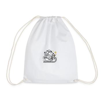 Christmas Mouse on Sleigh - Drawstring Bag - white - Front
