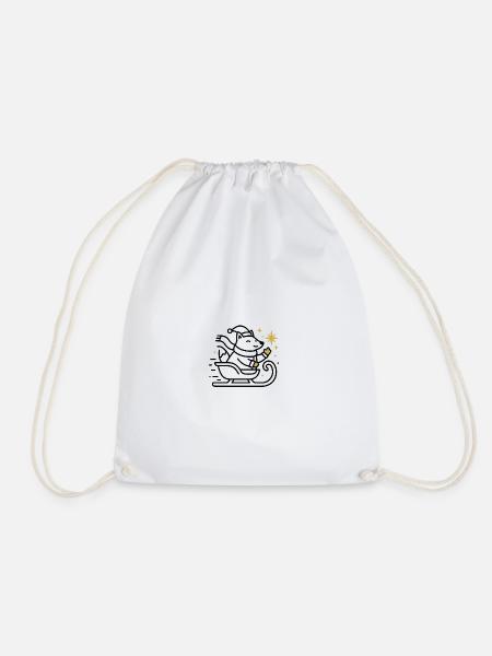 Christmas Mouse on Sleigh - Drawstring Bag - white