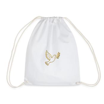 NEW -- Golden Dove With Olive Branch. - Drawstring Bag - white - Front