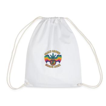 Peace Grows – Retro Hippie Design with Hemp Leaf & - Drawstring Bag - white - Front