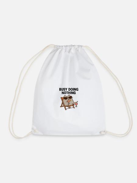 Lazy Cat Vibes - Drawstring Bag - white