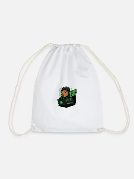 Hacker Capy – Cyber Capybara Tech - Drawstring Bag - white