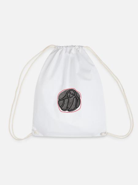 Melancholic creature in a circle - Drawstring Bag - white
