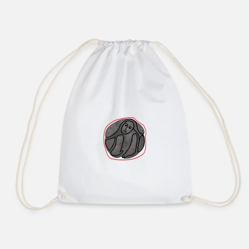 Melancholic creature in a circle - Drawstring Bag - white