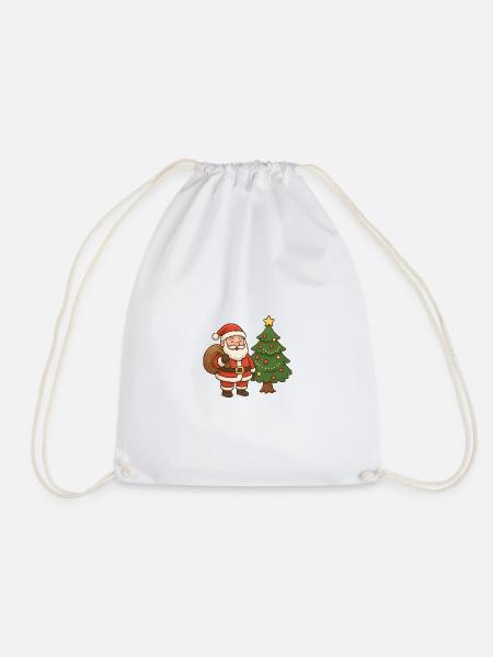 Weihnachtsmann mit Tannenbaum Illustration - Turnbeutel - Weiß