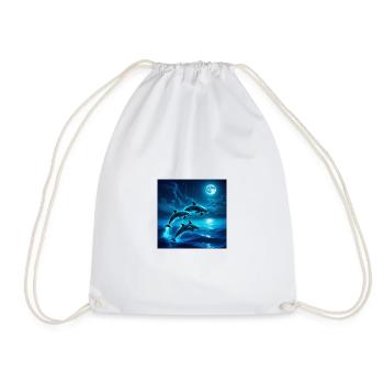 Moonlit Night Dolphin Jumps - Drawstring Bag - white - Front