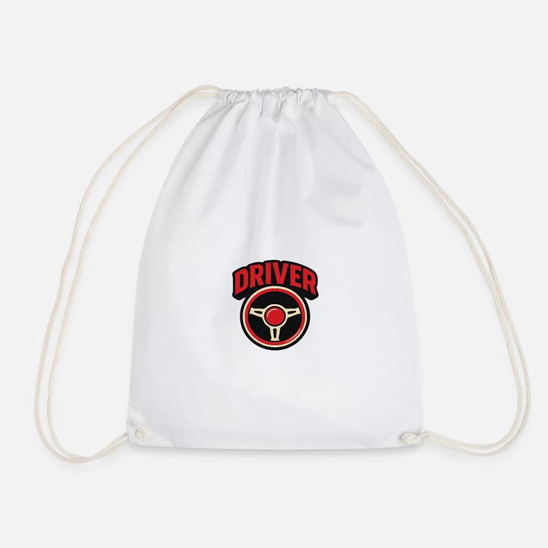 Steering Wheel Emblem Retro Driver Sport - Drawstring Bag - white