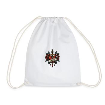 Heart Dagger Tattoo with Roses - Drawstring Bag - white - Front