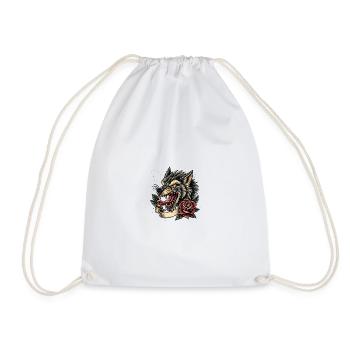 Wolf with rose ribbon - Drawstring Bag - white - Front