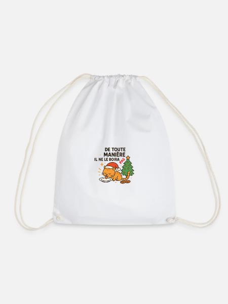 Festive Christmas Cat Who Refuses Drinking - Drawstring Bag - white
