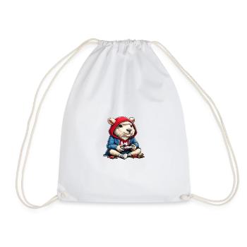 Gamer Sheep Hoodie Charm - Drawstring Bag - white - Front