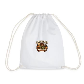 Camping Hair Don't Care – Humor T-Shirt - Drawstring Bag - white - Front