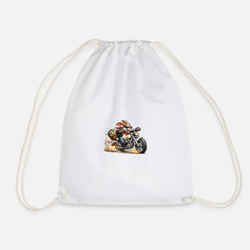 Easter bunny on motorcycle - Drawstring Bag - white