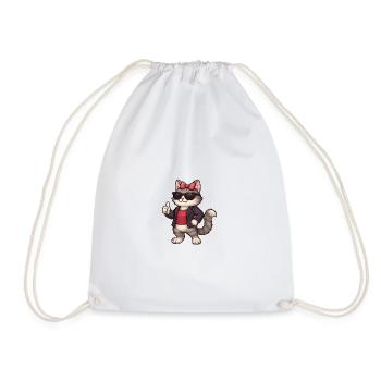 Cool cat with leather jacket - Drawstring Bag - white - Front