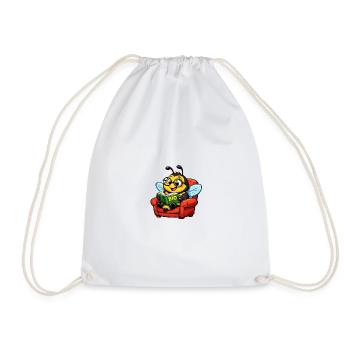 Bee reading a book on organic - Drawstring Bag - white - Front