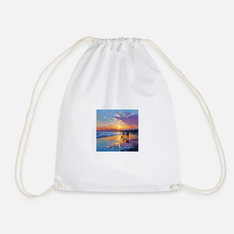 Sunset over the sea - Drawstring Bag - white