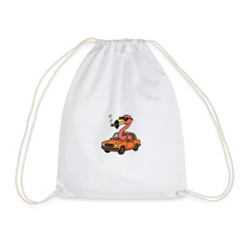 Flamingo in an Orange Car - Drawstring Bag - white - Front
