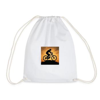 Sunset Mountain Bike Silhouette - Drawstring Bag - white - Front