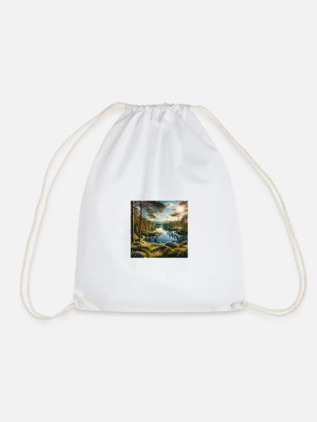 Forest lake in the evening sun - Drawstring Bag - white
