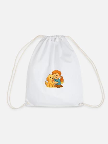 Fluffy and the Happy friend - Emotional Bond - Drawstring Bag - white