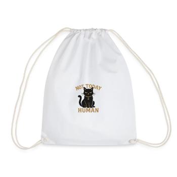 Not Today Human Black Cat Sarcasm - Drawstring Bag - white - Front