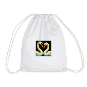Swan Heart Couple Art Motif - Drawstring Bag - white - Front