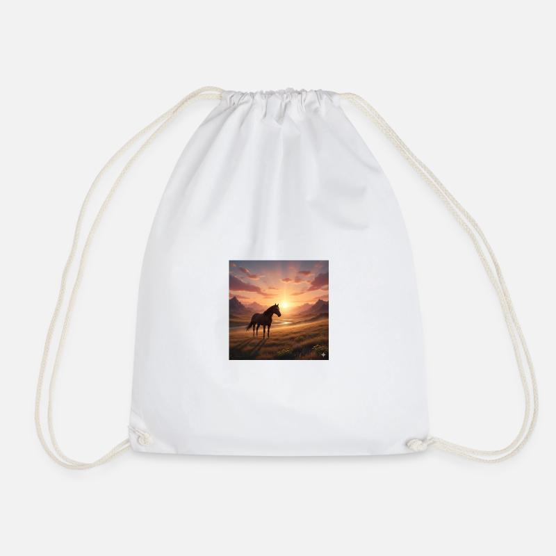 Sunset Horse in Mountain Valley - Drawstring Bag - white