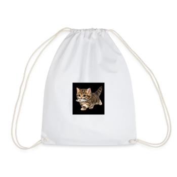 kitten has caught a fish - Drawstring Bag - white - Front