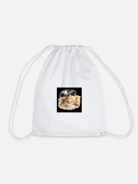 Mommy cat sleeps with her child - Drawstring Bag - white