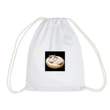 Mom cat and her kitten sleep together - Drawstring Bag - white - Front