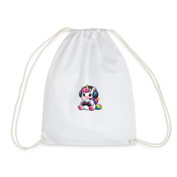Süßes Gaming Einhorn T-Shirt Zocker Regenbogen - Turnbeutel - Weiß - Vorne