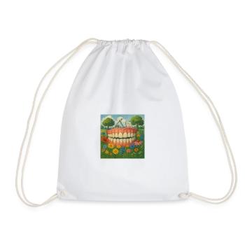 Surreal row of teeth in the flower garden - Drawstring Bag - white - Front