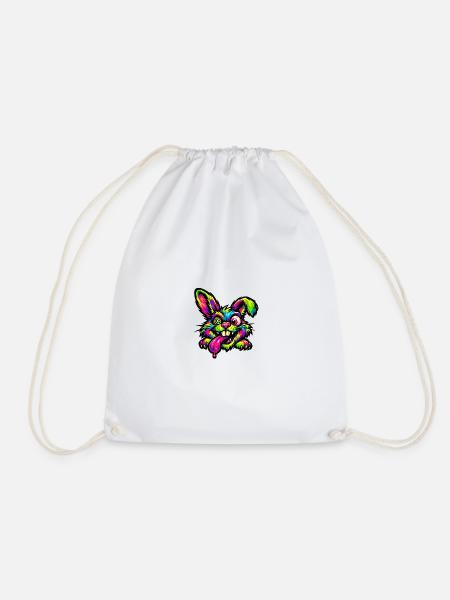 Psychedelic Bunny Neon Colors - Drawstring Bag - white