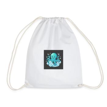 Cheerful Octopus with Waves - Drawstring Bag - white - Front