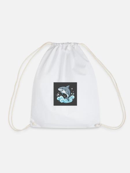 Shark jump in the sound of the sea - Drawstring Bag - white