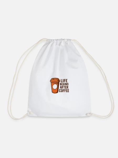Life Begins After Coffee - Drawstring Bag - white