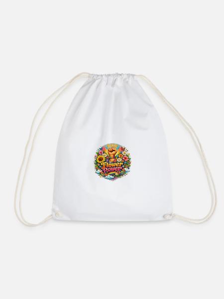 Flower Power Fist Flower Round Dance - Drawstring Bag - white