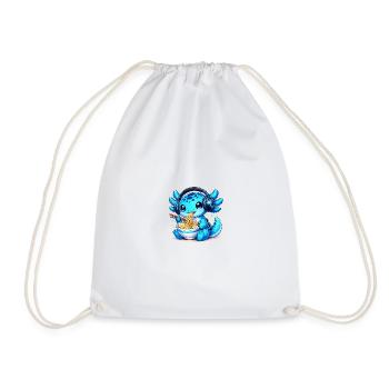 Kawaii Axolotl with Headphones and Ramen Gaming - Drawstring Bag - white - Front