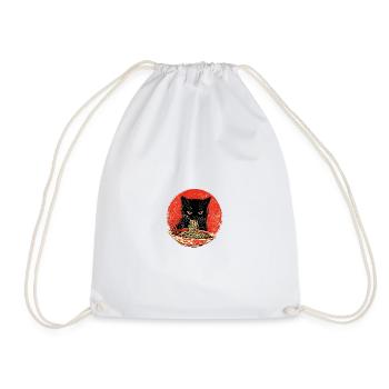 Cat Vintage – Black Cat with Noodles Japan - Drawstring Bag - white - Front