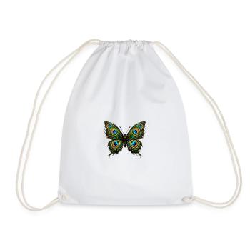 Butterfly with Peacock Feathers 1 - Drawstring Bag - white - Front