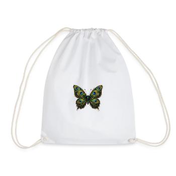 Butterfly with peacock feathers 2 - Drawstring Bag - white - Front