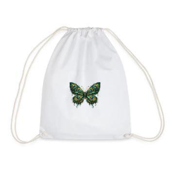 Butterfly with peacock feathers 3 - Drawstring Bag - white - Front