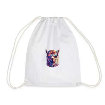 Llama in neon sunglasses - Drawstring Bag - white - Front