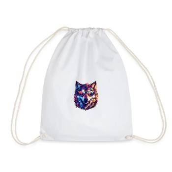 Colored wolf with sunglasses - Drawstring Bag - white - Front